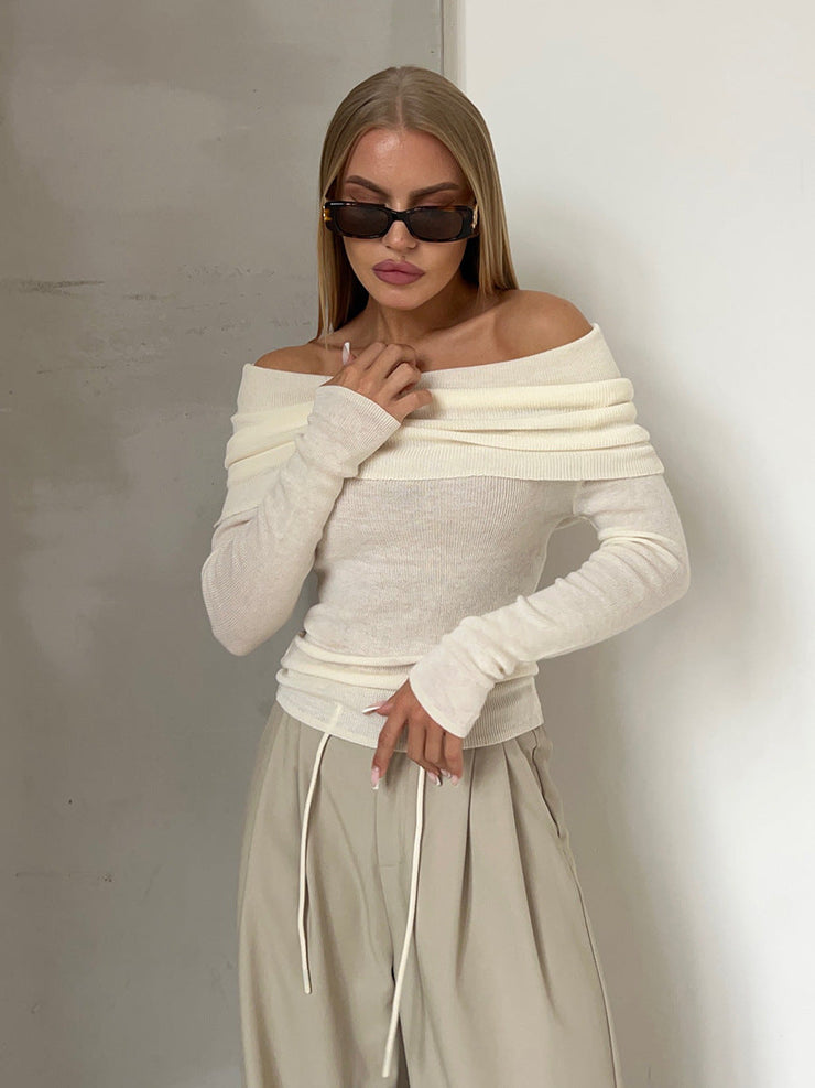 Sienna Off Shoulder Knit Top | Elegant ribbed long sleeve