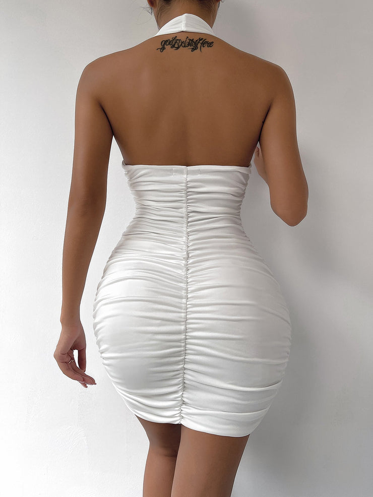 Sienna Ruched Halter Mini Dress | Sleek & sculpted summer statement