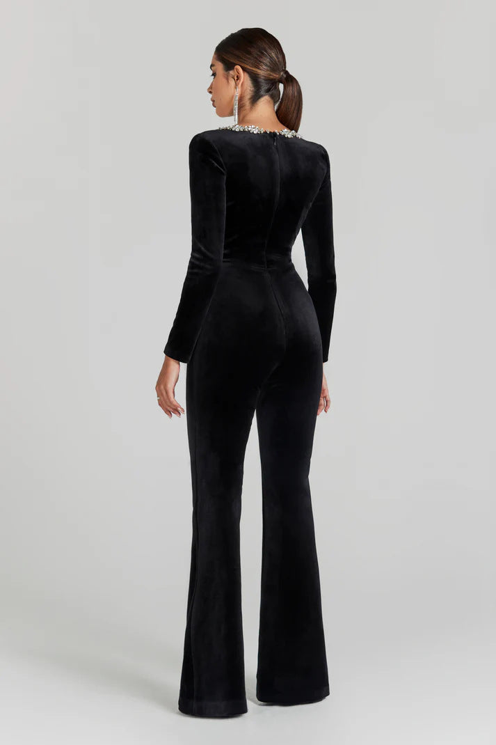 Celeste Luxe Black Jumpsuit | Elegant embellished formalwear
