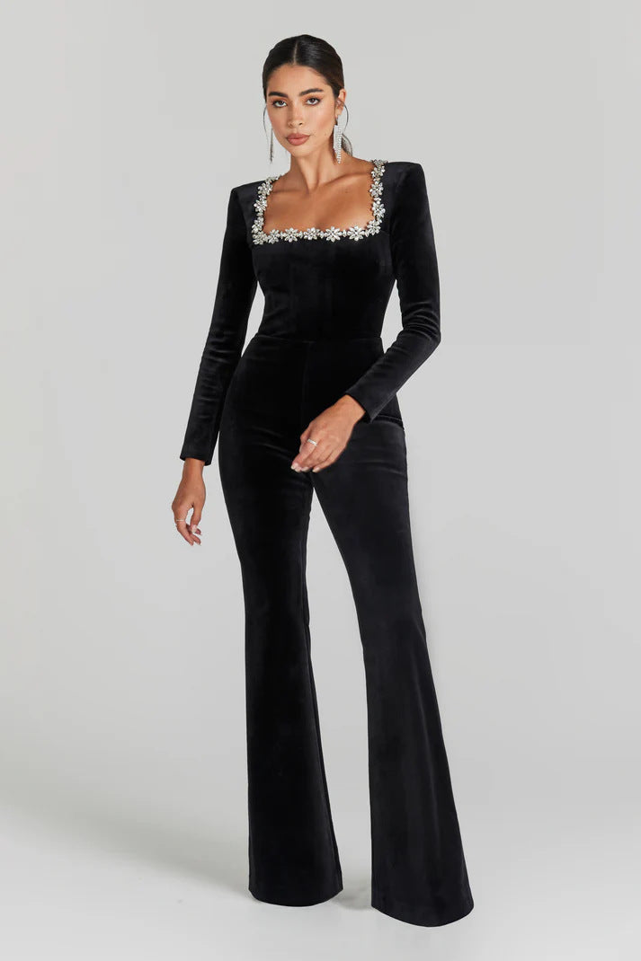 Celeste Luxe Black Jumpsuit | Elegant embellished formalwear