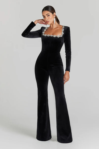 Celeste Luxe Black Jumpsuit | Elegant embellished formalwear