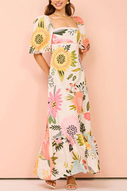Coastal Bloom Puff Sleeve Dress | Summer brunch floral dress