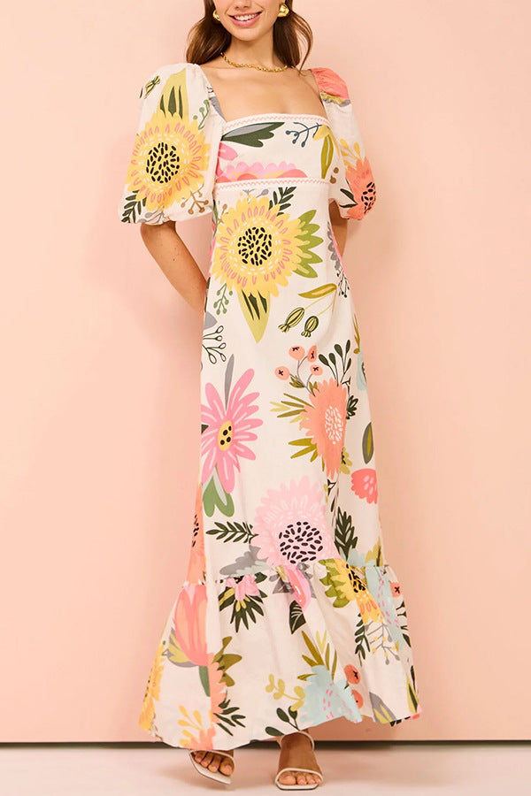 Coastal Bloom Puff Sleeve Dress | Summer brunch floral dress