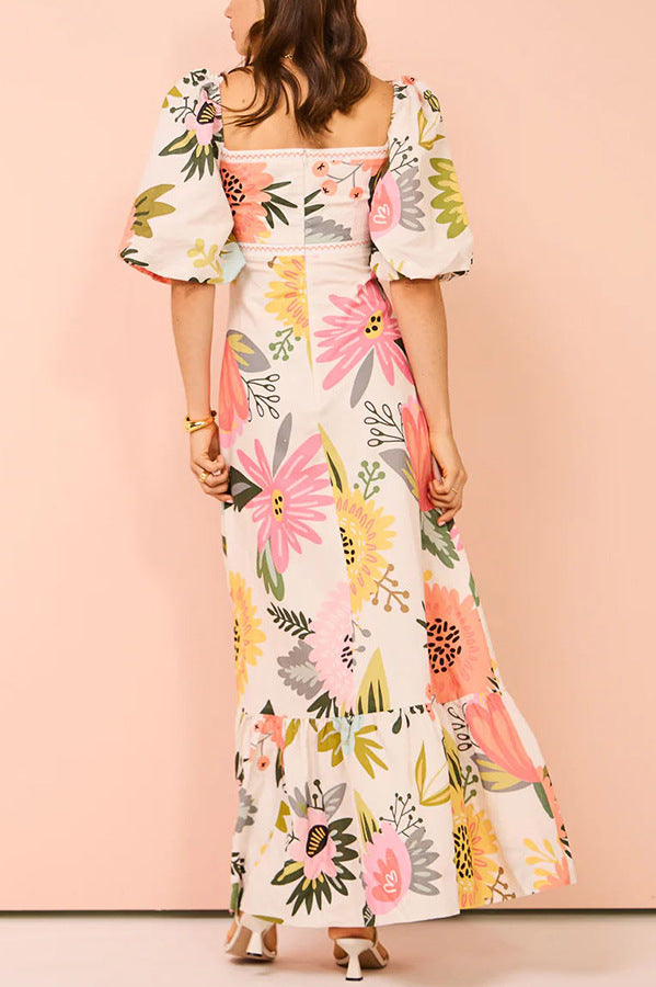 Coastal Bloom Puff Sleeve Dress | Summer brunch floral dress