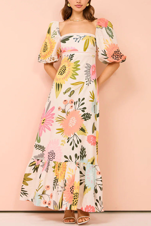 Coastal Bloom Puff Sleeve Dress | Summer brunch floral dress