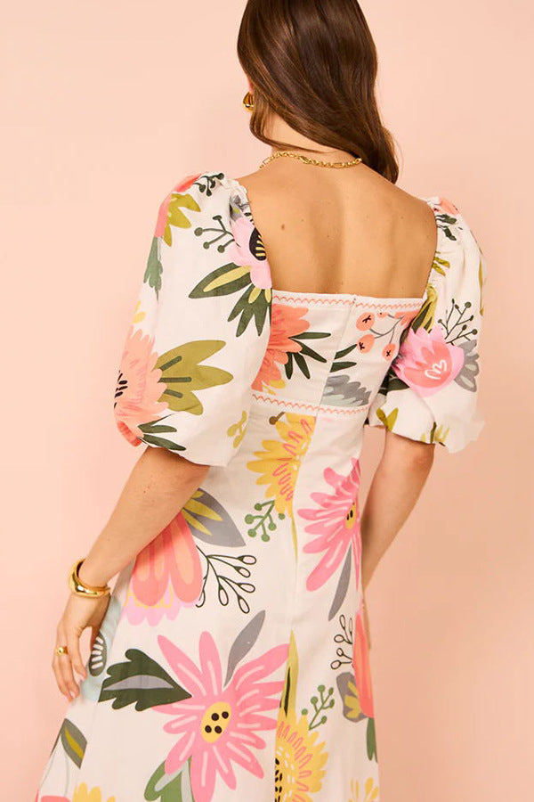 Coastal Bloom Puff Sleeve Dress | Summer brunch floral dress