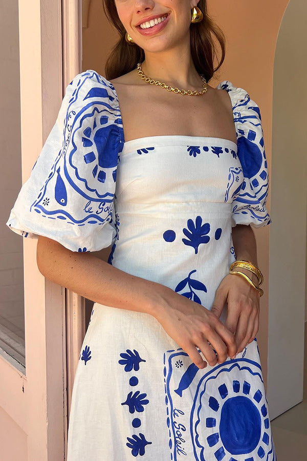 Coastal Bloom Puff Sleeve Dress | Summer brunch floral dress