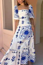 Coastal Bloom Puff Sleeve Dress | Summer brunch floral dress