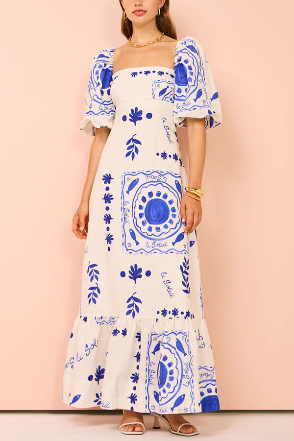 Coastal Bloom Puff Sleeve Dress | Summer brunch floral dress
