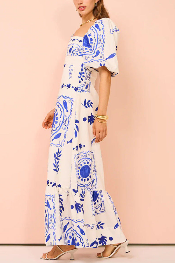 Coastal Bloom Puff Sleeve Dress | Summer brunch floral dress