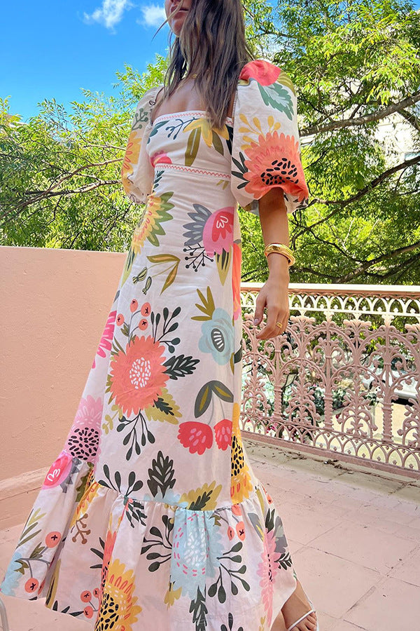 Coastal Bloom Puff Sleeve Dress | Summer brunch floral dress