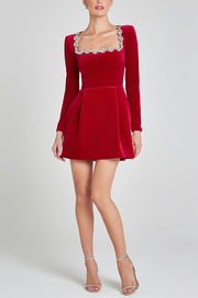 Isla Embellished Mini Dress | Luxe long sleeve party dress