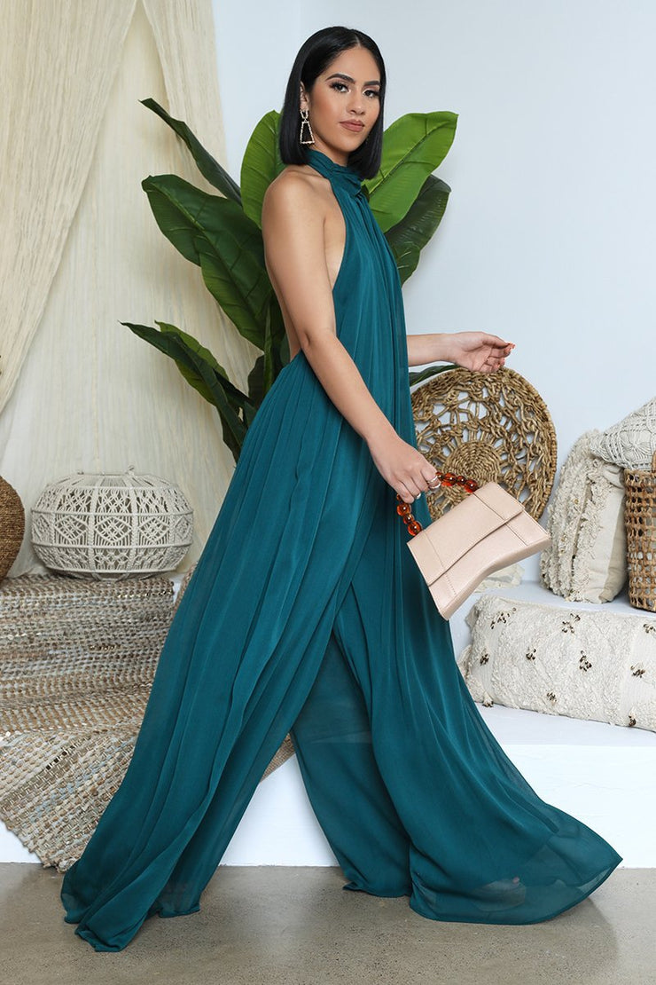 Isla Luxe Jumpsuit | Flowing backless halter jumpsuit