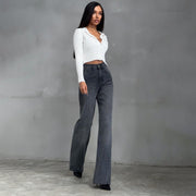 Nova Wide-Leg Jeans | Grey leopard high-waist denim