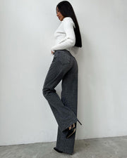 Nova Wide-Leg Jeans | Grey leopard high-waist denim