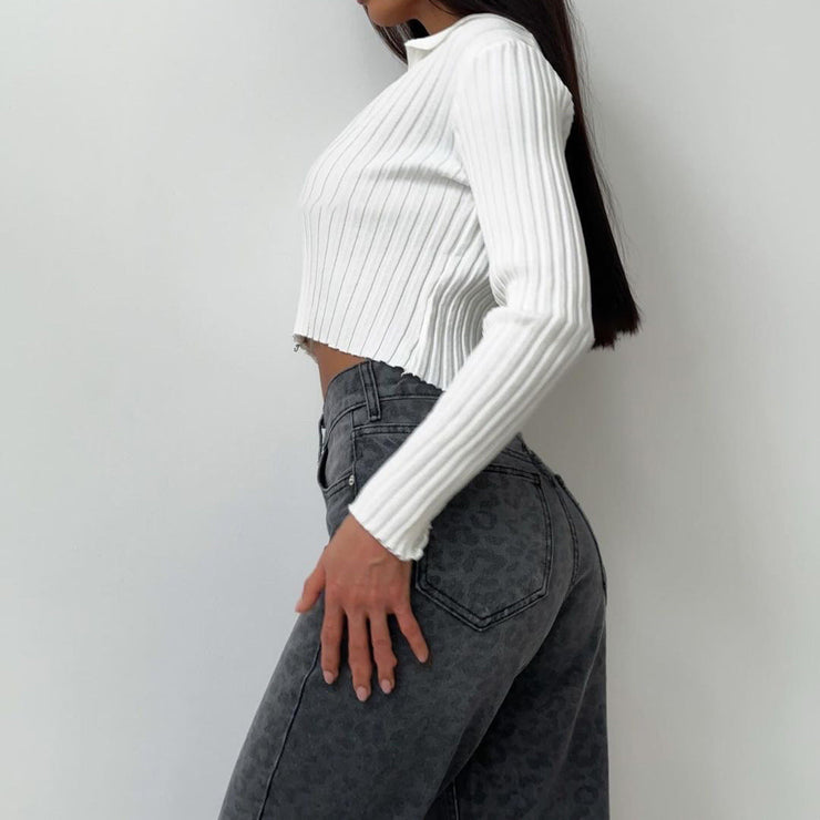 Nova Wide-Leg Jeans | Grey leopard high-waist denim