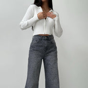 Nova Wide-Leg Jeans | Grey leopard high-waist denim