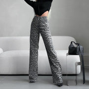 Nova Wide-Leg Jeans | Grey leopard high-waist denim