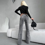Nova Wide-Leg Jeans | Grey leopard high-waist denim