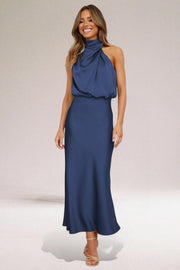 Luxe Satin Halter Midi Dress | Elegant & Flattering Fit