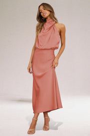 Luxe Satin Halter Midi Dress | Elegant & Flattering Fit