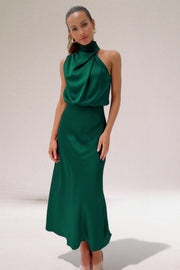 Luxe Satin Halter Midi Dress | Elegant & Flattering Fit