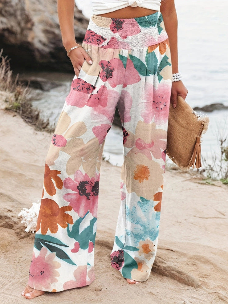 Noosa Bloom Pants | Relaxed floral wide-leg trousers
