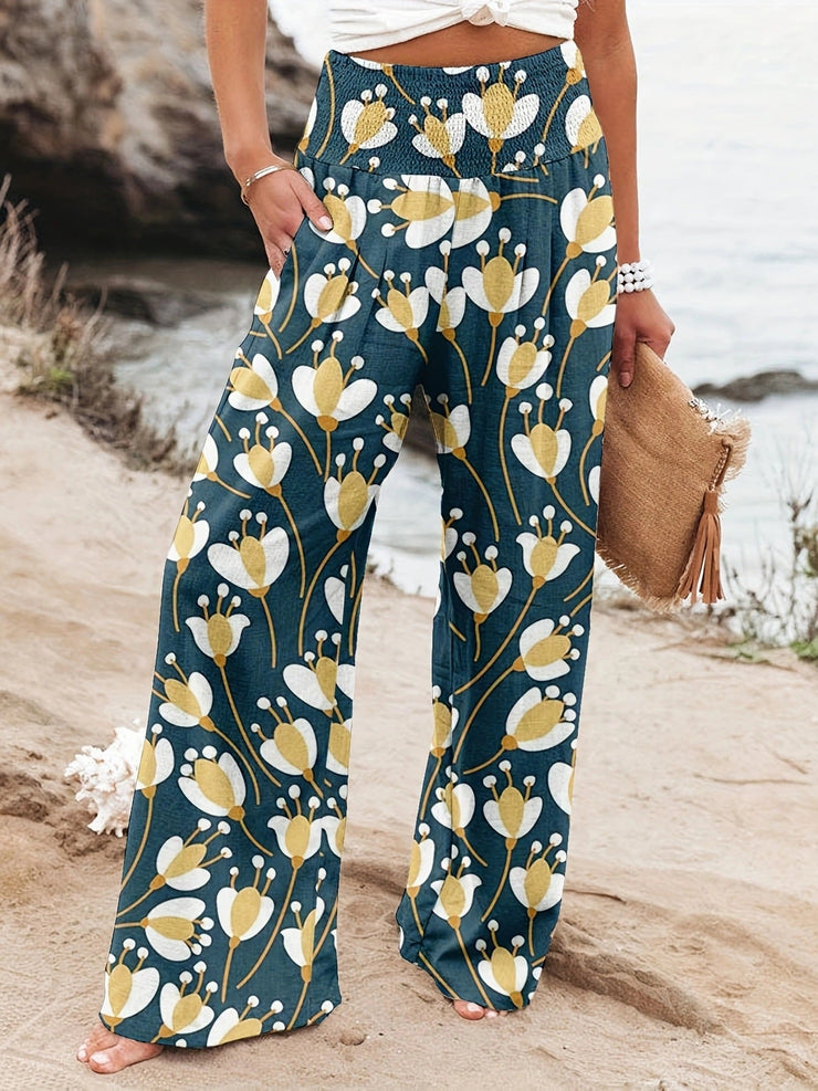 Noosa Bloom Pants | Relaxed floral wide-leg trousers