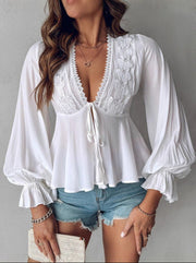 Luna Boho Blouse | White flowy top with lace detail