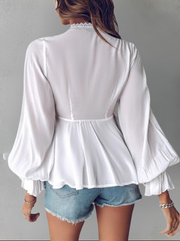 Luna Boho Blouse | White flowy top with lace detail