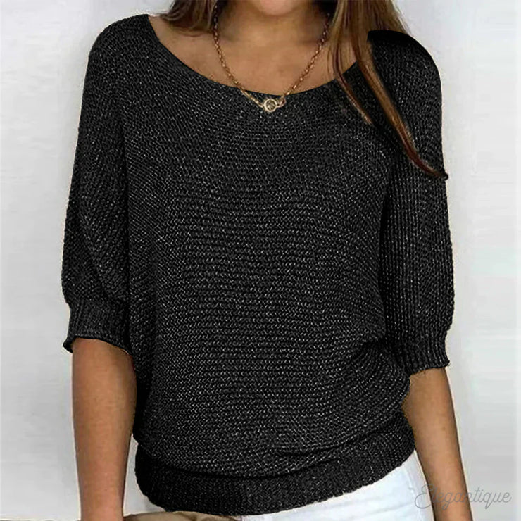 Amelia Relaxed Knit Top | Off-Shoulder Lightweight Jumper